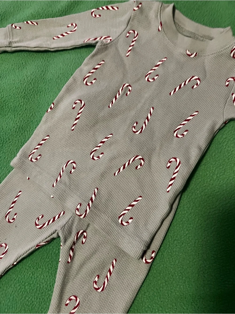 Carter's Light Gray Waffle Knit Candy Cane Pajama Set